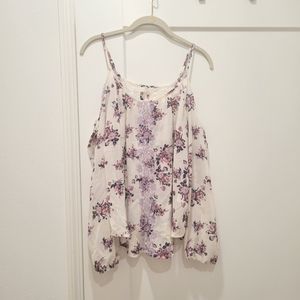 Kohl's Medium Cream and Floral Cold Shoulder Long Sleeve Blouse